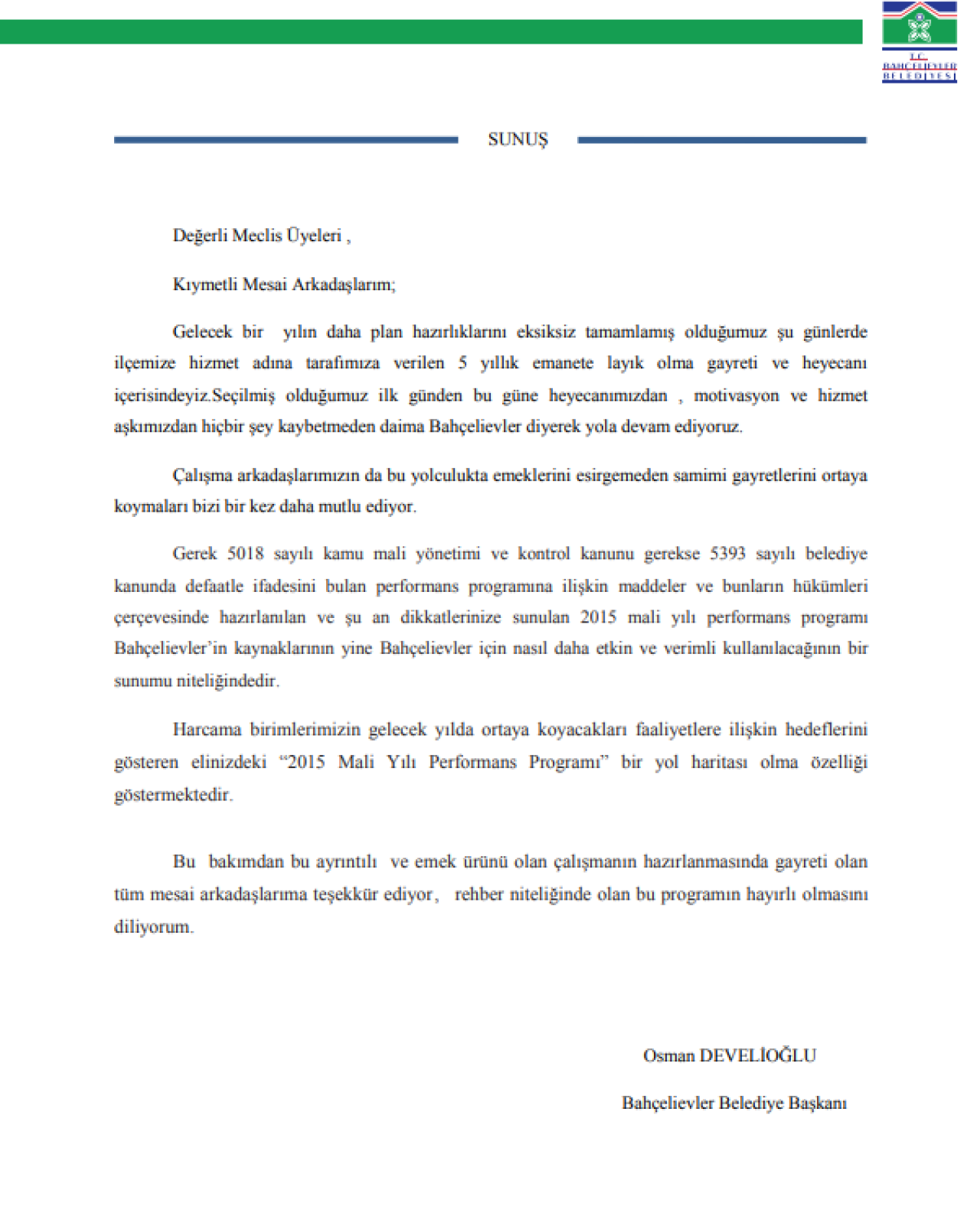 2015 Yılı Performans Programı